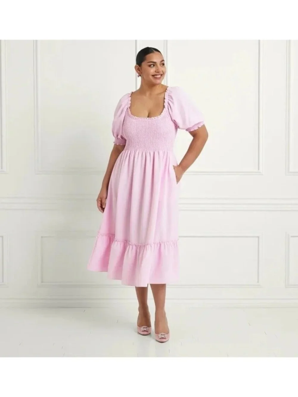 pink nap dress The Ribbon Charlotte Nap Dress in Pink Palm Ikat XL